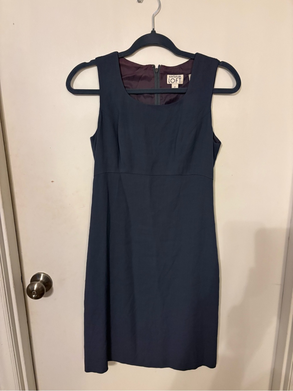 LOFT Navy Scoop Neck Midi Sheath Dress
